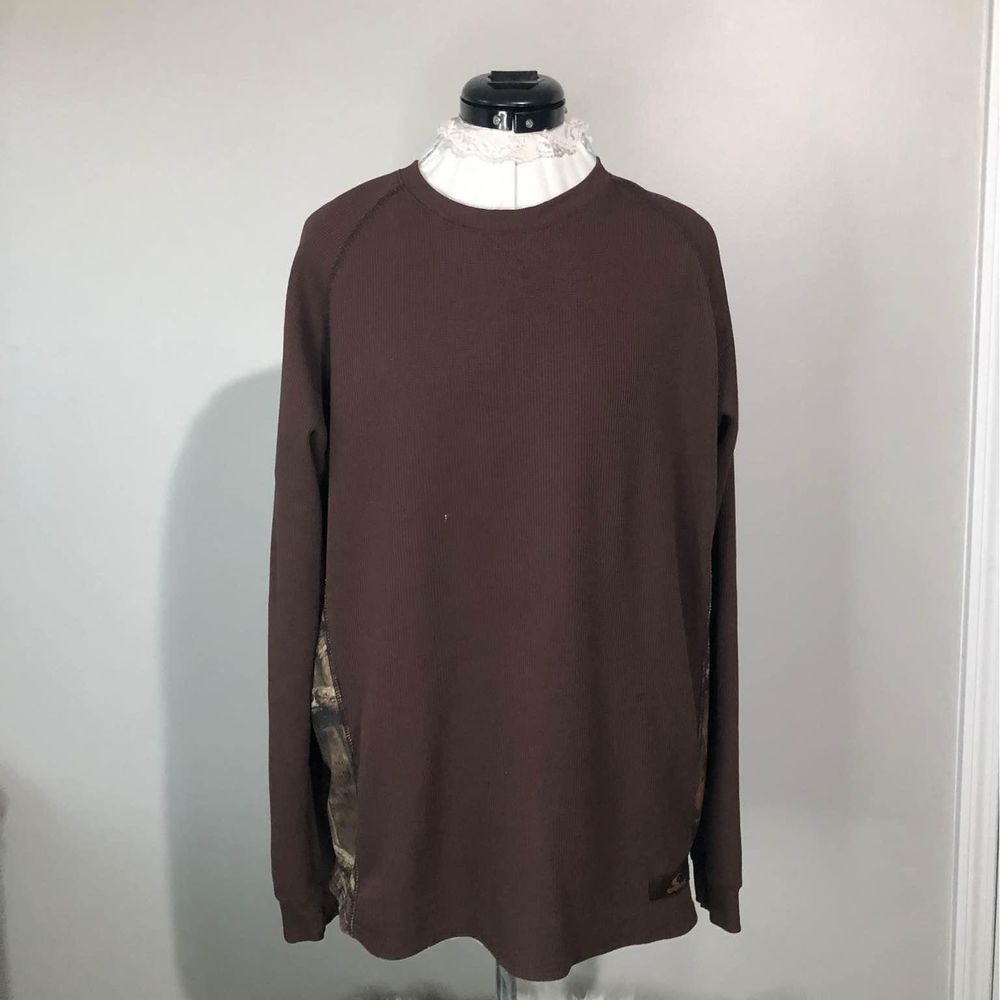 Large Mossy Oak Mens Long Sleeve Brown & Camo Shirt C5048